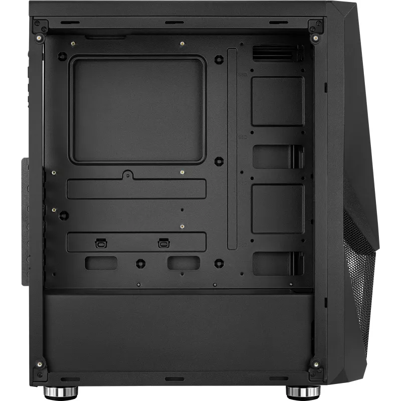PC korpusas AEROCOOL Zauron Midi Tower juodas — Midi-Tower, šoninis langas, tinka ATX/microATX/Mini-ITX, maks. GPU 32,5 cm, CPU aušintuvo aukštis 166 mm, 2x 3,5 colio vietos, 4x 2,5 colio vietos