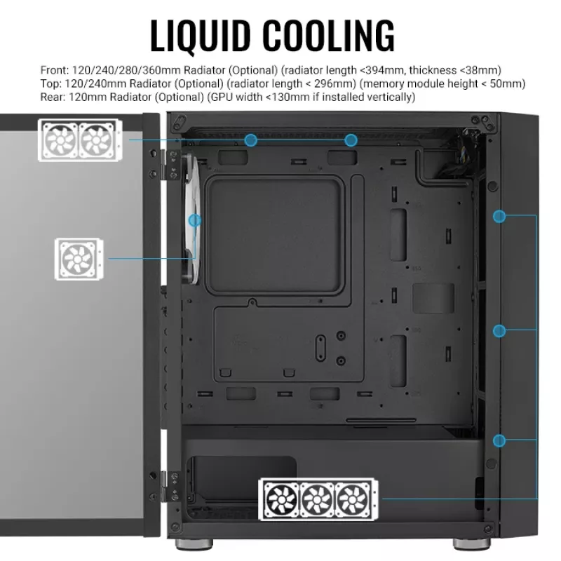 Aerocool PGS Graphite-G-BK-v2 FRGB Midi Tower korpusas kompiuteriui, ATX, juodas