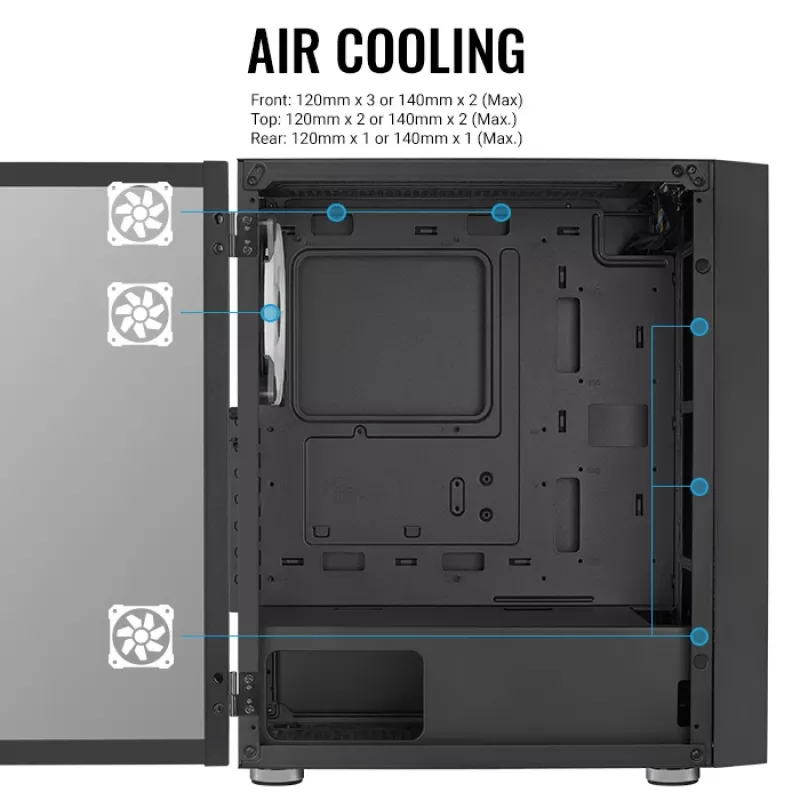 Aerocool PGS Graphite-G-BK-v2 FRGB Midi Tower korpusas kompiuteriui, ATX, juodas