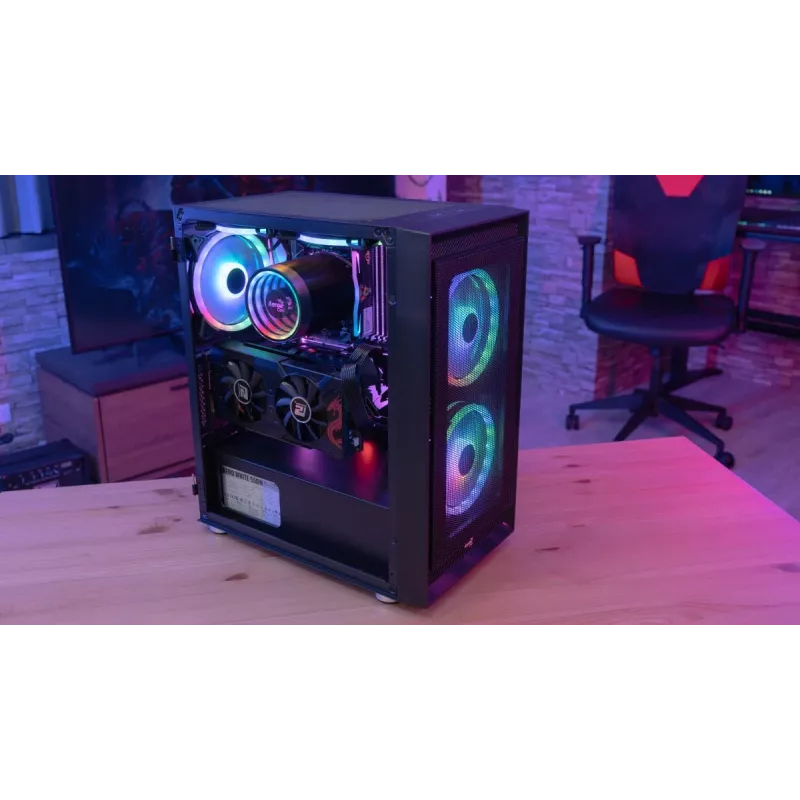 Aerocool PGS Graphite-G-BK-v2 FRGB Midi Tower korpusas kompiuteriui, ATX, juodas