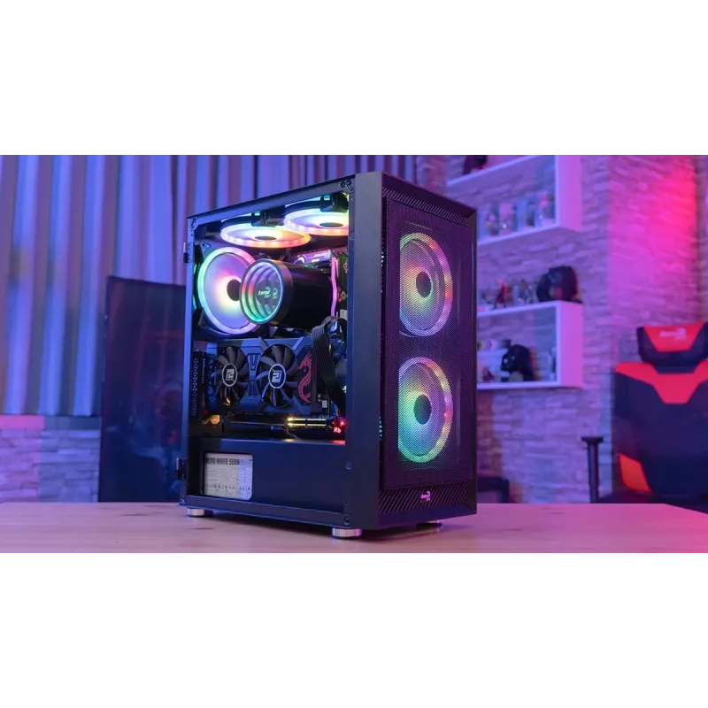 Aerocool PGS Graphite-G-BK-v2 FRGB Midi Tower korpusas kompiuteriui, ATX, juodas
