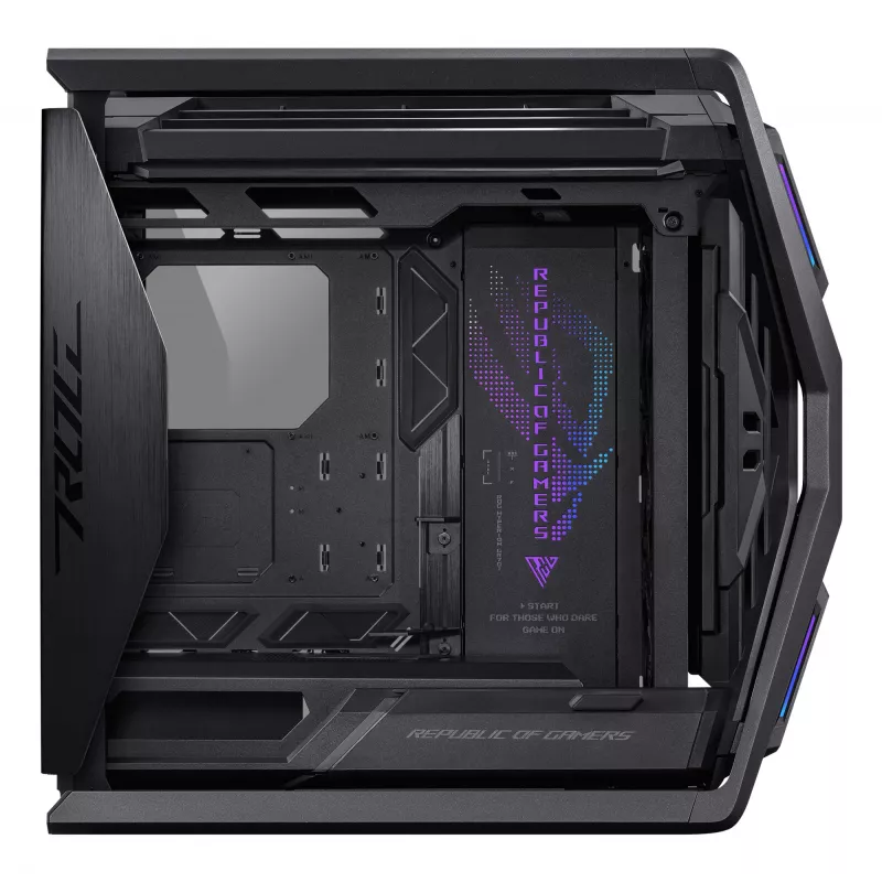 Korpusas ASUS ROG Hyperion GR701 BTF Edition bokštinis — juodas, grūdintas stiklas, E-ATX/ATX/microATX, 46 cm GPU, 420 mm radiatoriaus palaikymas