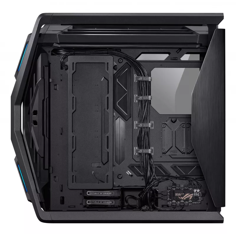 Korpusas ASUS ROG Hyperion GR701 BTF Edition bokštinis — juodas, grūdintas stiklas, E-ATX/ATX/microATX, 46 cm GPU, 420 mm radiatoriaus palaikymas