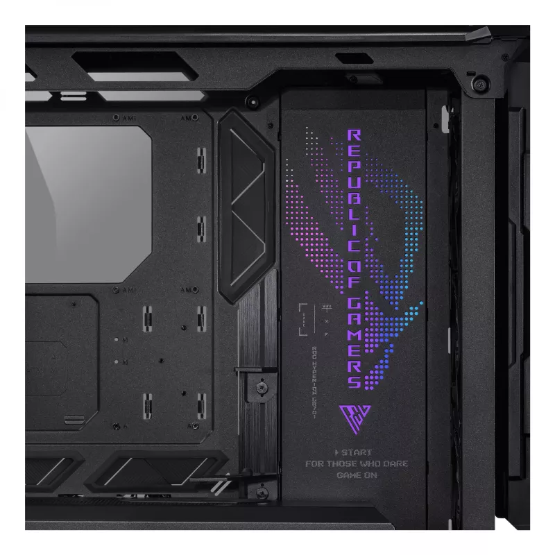 Korpusas ASUS ROG Hyperion GR701 BTF Edition bokštinis — juodas, grūdintas stiklas, E-ATX/ATX/microATX, 46 cm GPU, 420 mm radiatoriaus palaikymas
