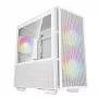 PC korpusas DeepCool CH360 micro ATX baltas – grūdintas stiklas, 2x140 mm priekiniai ventiliatoriai, USB-C, palaiko iki 320 mm vaizdo plokštes