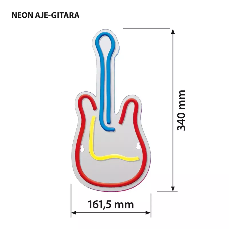 LED neoninis ženklas ActiveJet AJE-NEON GUITAR įvairiaspalvis USB 5V, 240×176×20 mm, montuojamas ant paviršiaus