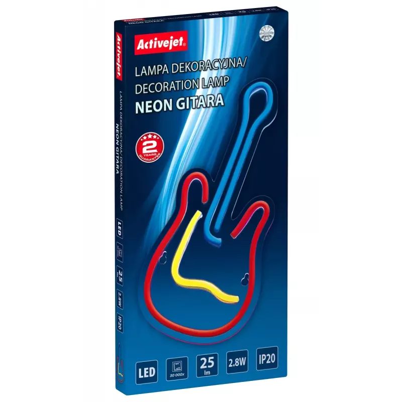 LED neoninis ženklas ActiveJet AJE-NEON GUITAR įvairiaspalvis USB 5V, 240×176×20 mm, montuojamas ant paviršiaus