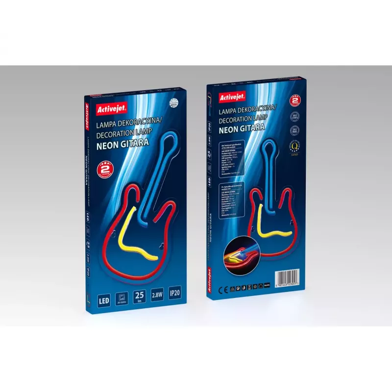 LED neoninis ženklas ActiveJet AJE-NEON GUITAR įvairiaspalvis USB 5V, 240×176×20 mm, montuojamas ant paviršiaus