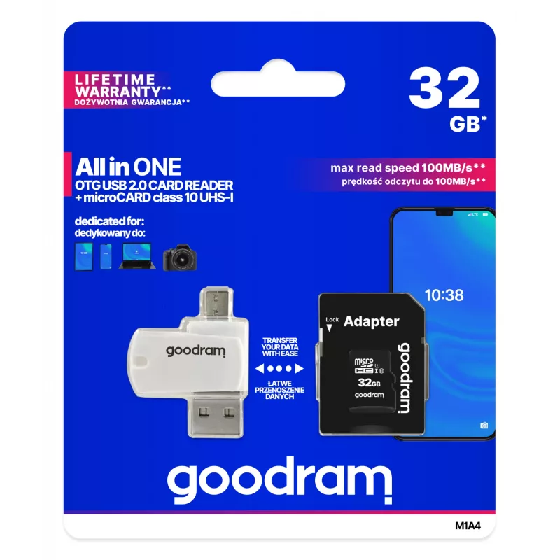 Goodram M1A4 All in One 32 GB MicroSDHC UHS-I Class 10 atminties kortelė su skaitytuvu