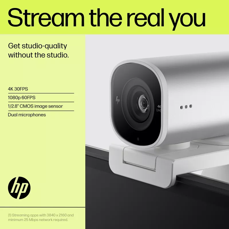 HP 960 4K srautinė internetinė kamera, 8 MP, 3840 x 2160 pikselių, 4K Ultra HD, 30 kadrų/s, 5x, skirta namams