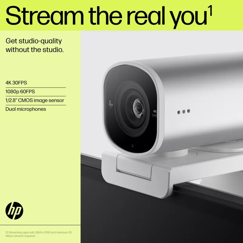 HP 960 4K srautinė internetinė kamera, 8 MP, 3840 x 2160 pikselių, 4K Ultra HD, 30 kadrų/s, 5x, skirta namams