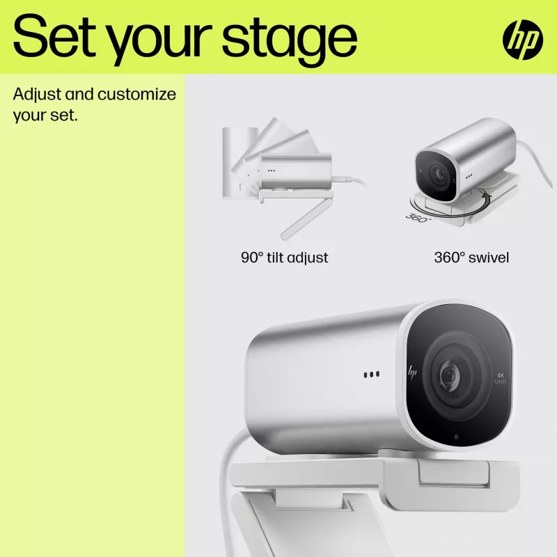 HP 960 4K srautinė internetinė kamera, 8 MP, 3840 x 2160 pikselių, 4K Ultra HD, 30 kadrų/s, 5x, skirta namams