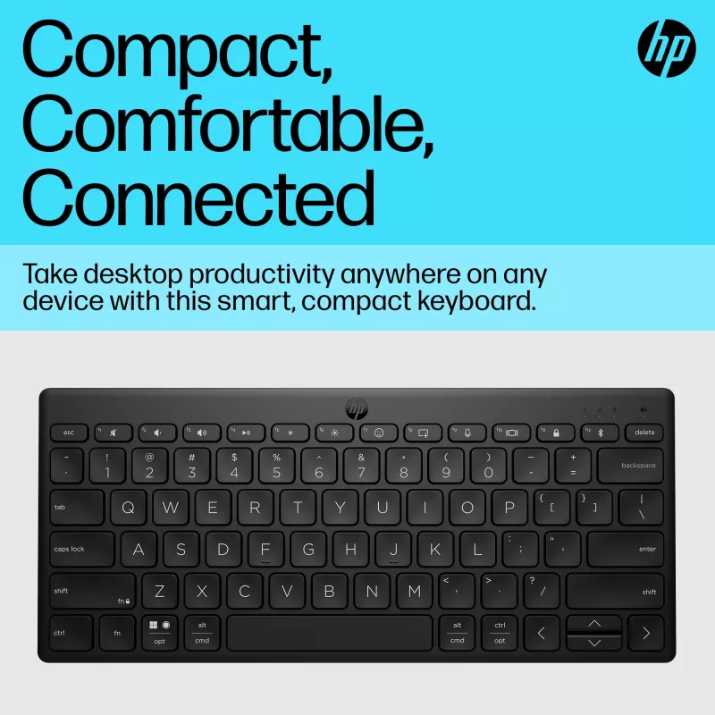 HP 350 kompaktiška belaidė Bluetooth klaviatūra keliems įrenginiams, QWERTY, juoda