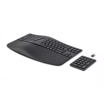 HP 960 ergonominė belaidė klaviatūra, pilno dydžio (100 %), belaidė, RF belaidė + Bluetooth, membraninė, QWERTY, juoda