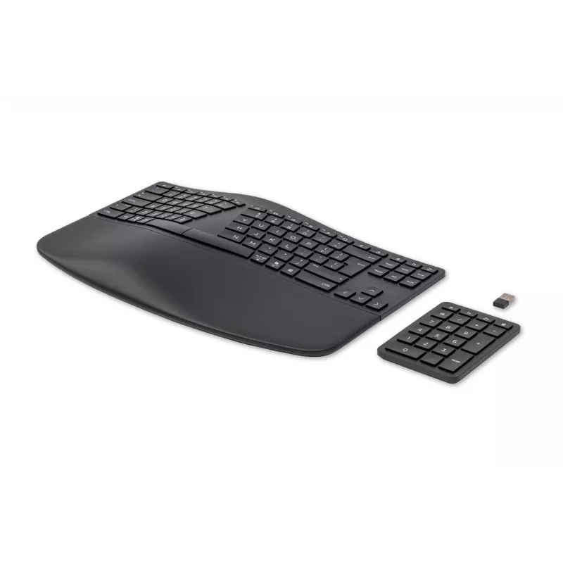 HP 960 ergonominė belaidė klaviatūra, pilno dydžio (100 %), belaidė, RF belaidė + Bluetooth, membraninė, QWERTY, juoda