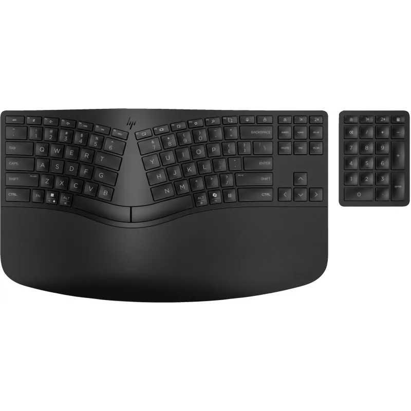 HP 965 ergonominė belaidė klaviatūra, pilno dydžio (100 %), belaidė, RF belaidė + Bluetooth, membraninė, QWERTY, juoda