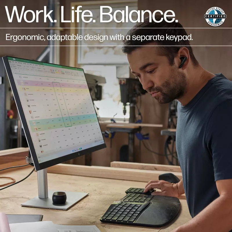 HP 965 ergonominė belaidė klaviatūra, pilno dydžio (100 %), belaidė, RF belaidė + Bluetooth, membraninė, QWERTY, juoda