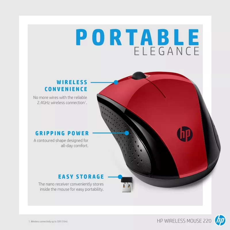 HP Wireless Mouse 220 (Saulėlydžio raudona)