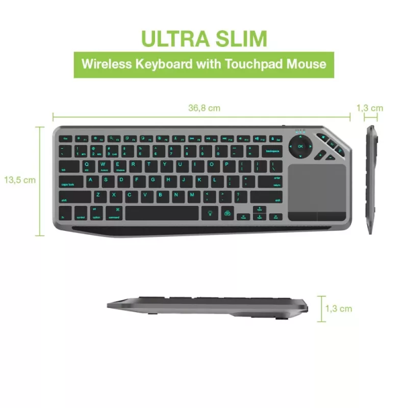Techly ICTB9801TB belaidė klaviatūra RF Wireless + Bluetooth QWERTY US anglų juoda