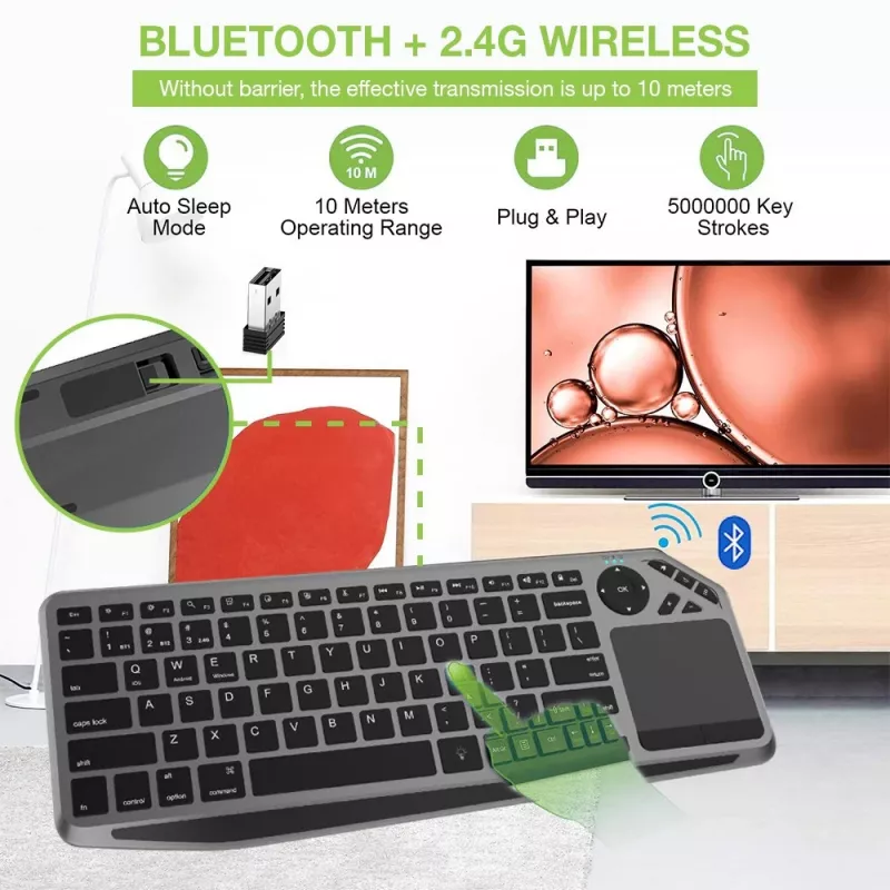 Techly ICTB9801TB belaidė klaviatūra RF Wireless + Bluetooth QWERTY US anglų juoda