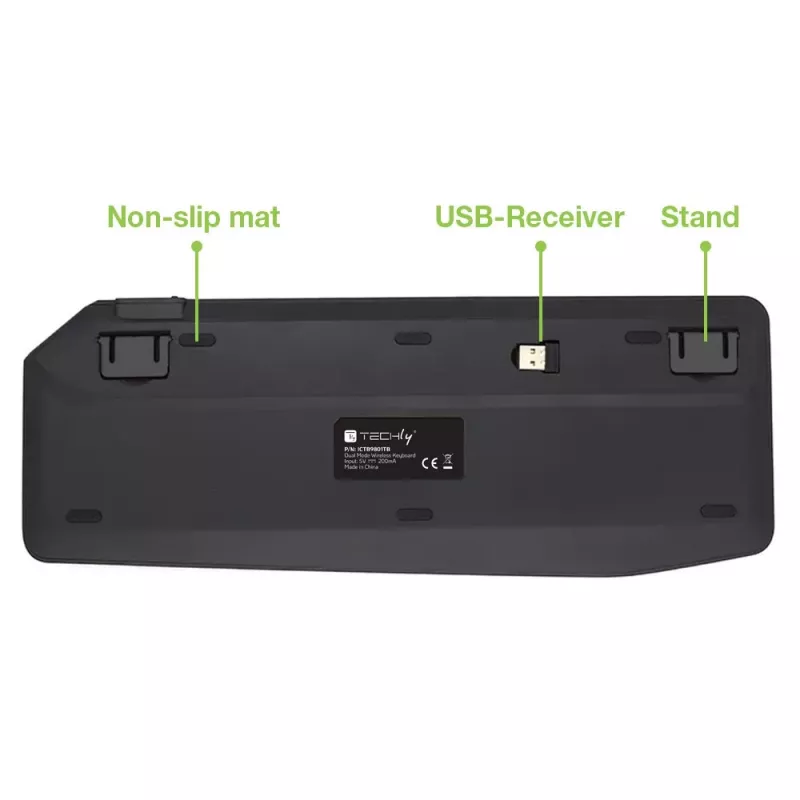 Techly ICTB9801TB belaidė klaviatūra RF Wireless + Bluetooth QWERTY US anglų juoda