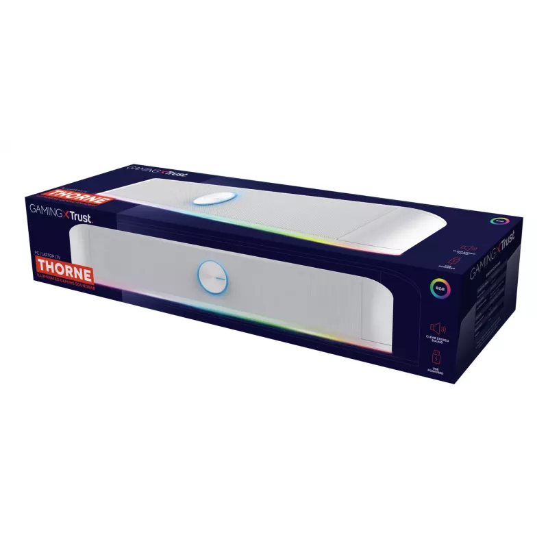 Trust RGB apšviesta garso juosta GXT 619W Thorne, 2.0 kanalų, 6 W, 12 W, 6 W, 10000 Ω, 4 Ω