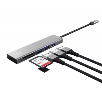 Trust Halyx USB 3.2 Gen 1 (3.1 Gen 1) Type-C 104 Mbit/s aliuminio USB stotelė su kortelių skaitytuvu