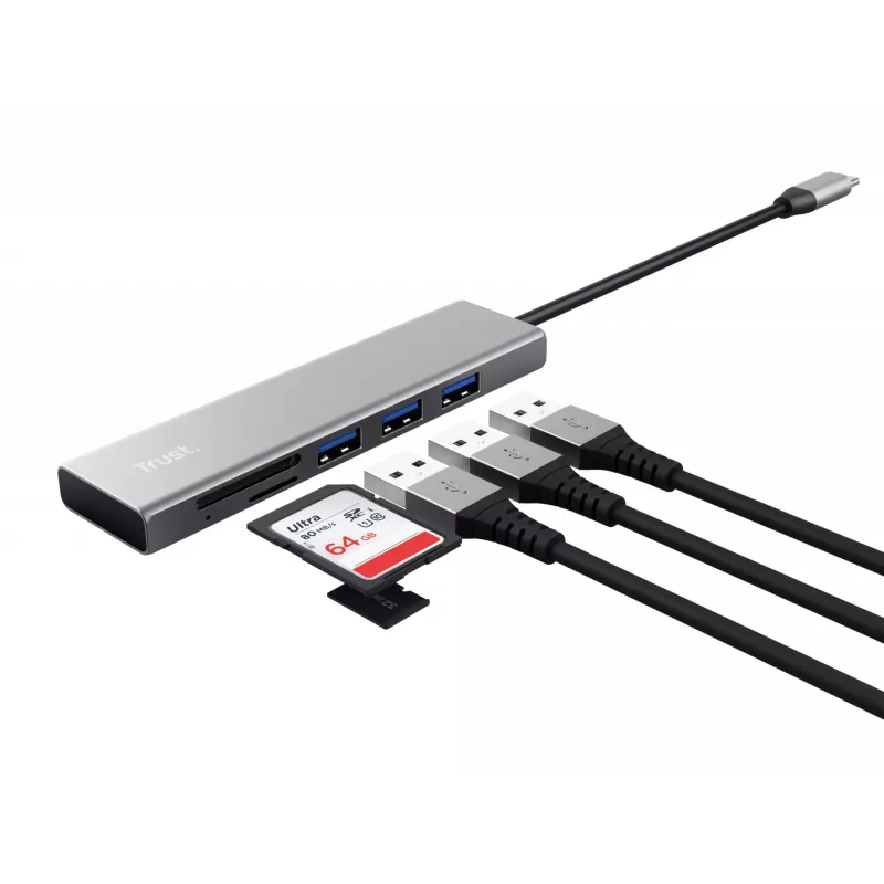 Trust Halyx USB 3.2 Gen 1 (3.1 Gen 1) Type-C 104 Mbit/s aliuminio USB stotelė su kortelių skaitytuvu