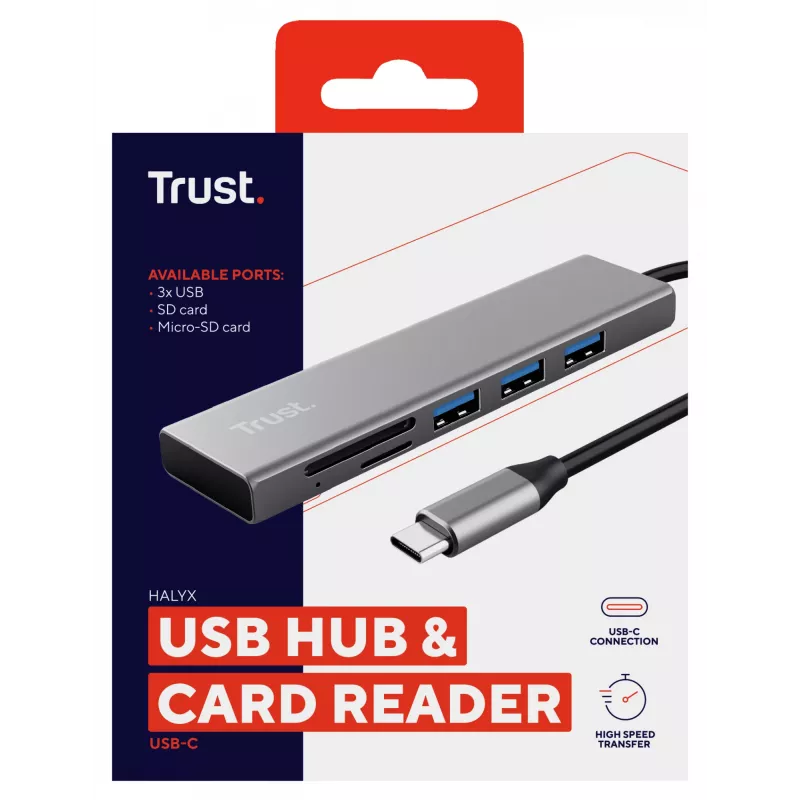 Trust Halyx USB 3.2 Gen 1 (3.1 Gen 1) Type-C 104 Mbit/s aliuminio USB stotelė su kortelių skaitytuvu