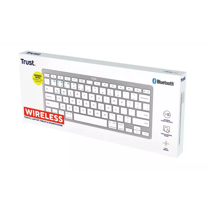 Trust 24651 belaidė Bluetooth klaviatūra, QWERTY, sidabrinė