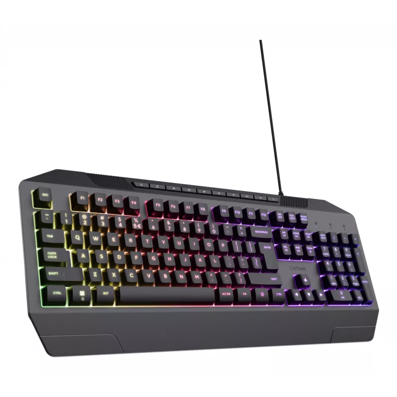 Žaidimų klaviatūra TRUST GXT 836 Evocx USB QWERTY JAV anglų, RGB foninis apšvietimas, riešo atrama, 114 klavišų, 110% išdėstymas