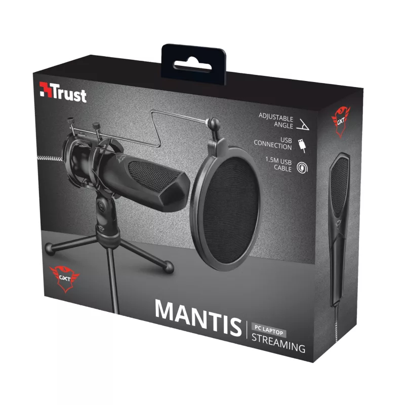 Stalinis mikrofonas Trust GXT 232 Mantis Black su trikoju