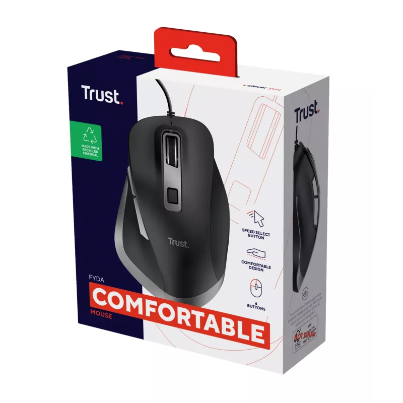 Trust Fyda laidinė pelė, dešinei rankai, optinė, USB-A, 5000 DPI, juoda