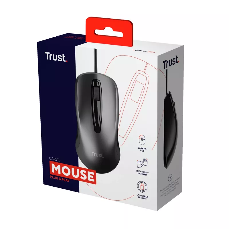 Trust Carve pelė biuro darbui, ambidekstrinė, USB Type-A, optinė, 1200 DPI