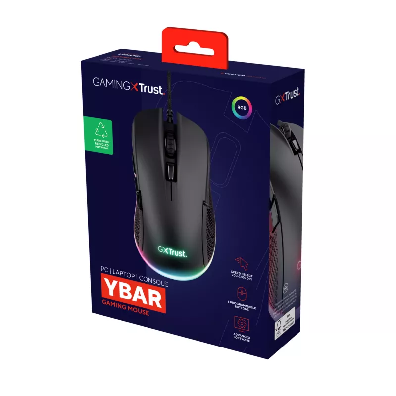 Pelė Trust GXT 922 YBAR žaidimams, dešinei rankai, USB Type-A, optinė, 7200 DPI