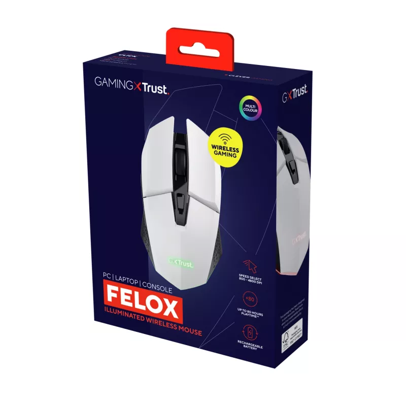 Trust GXT 110 FELOX belaidė pelė žaidimams, dešinei rankai, optinė, RF, 4800 DPI