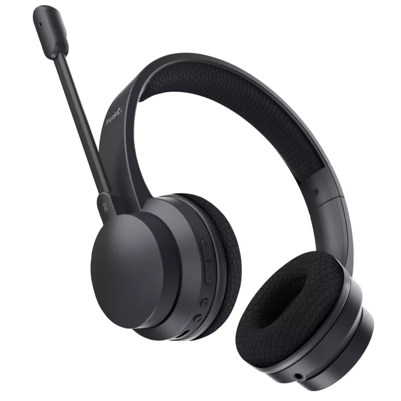 Trust Ayda ausinės – laidinės ir belaidės, ant ausų, USB-C / Bluetooth, juodos