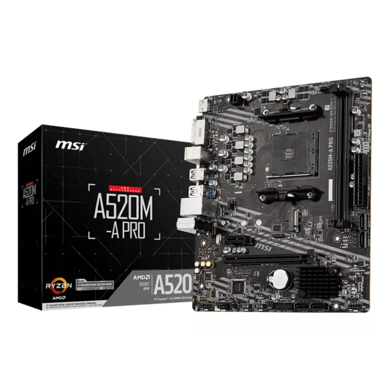 Pagrindinė plokštė MSI A520M-A PRO, AMD A520, Socket AM4, micro ATX
