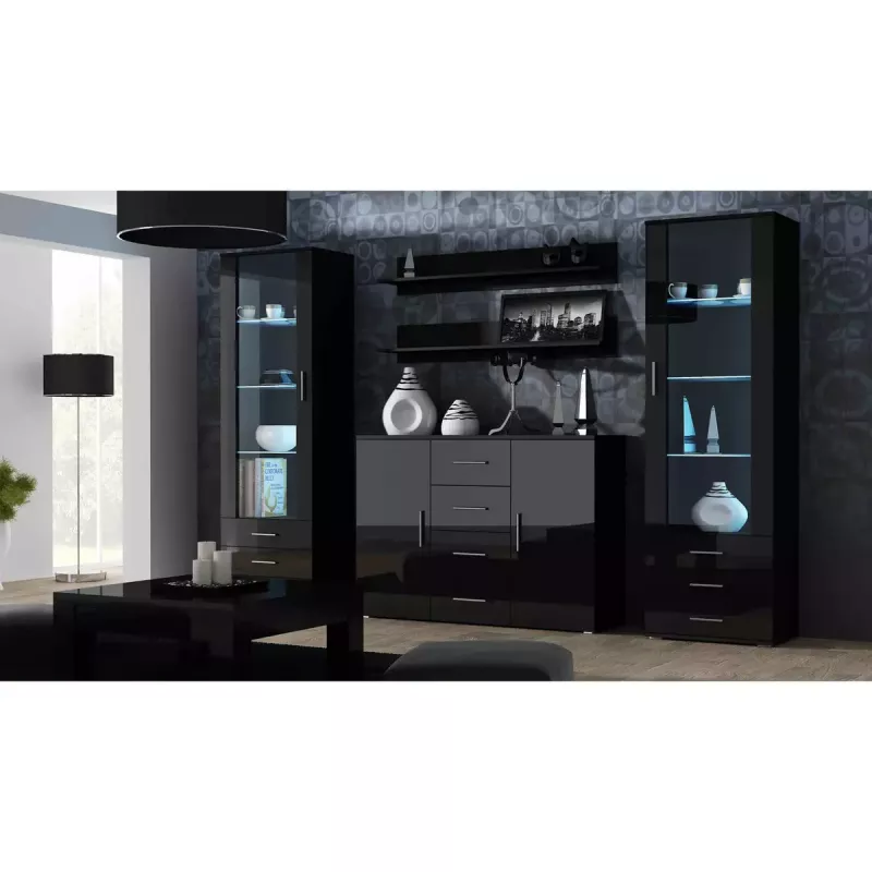 Plaukiojančių lentynų rinkinys Cama Meble SOHO 1250×200×200 mm, medžio drožlių plokštė, juoda matinė (dvi lentynos)