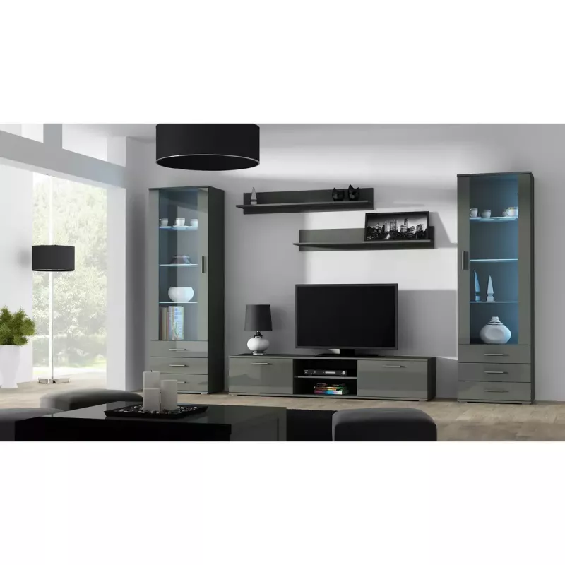 Plaukiojančių lentynų komplektas Cama Meble SOHO, 2 lentynos, 1250×200×200 mm, medžio drožlių plokštė, pilka matinė