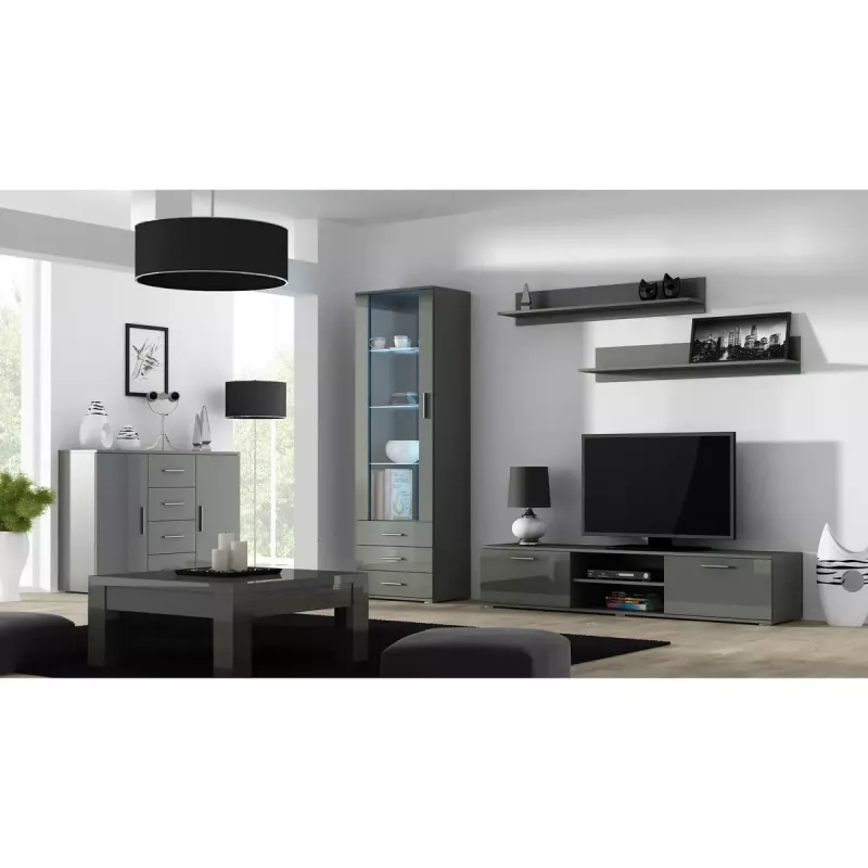 Plaukiojančių lentynų komplektas Cama Meble SOHO, 2 lentynos, 1250×200×200 mm, medžio drožlių plokštė, pilka matinė