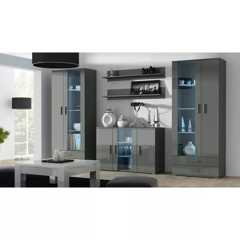 Plaukiojančių lentynų komplektas Cama Meble SOHO, 2 lentynos, 1250×200×200 mm, medžio drožlių plokštė, pilka matinė