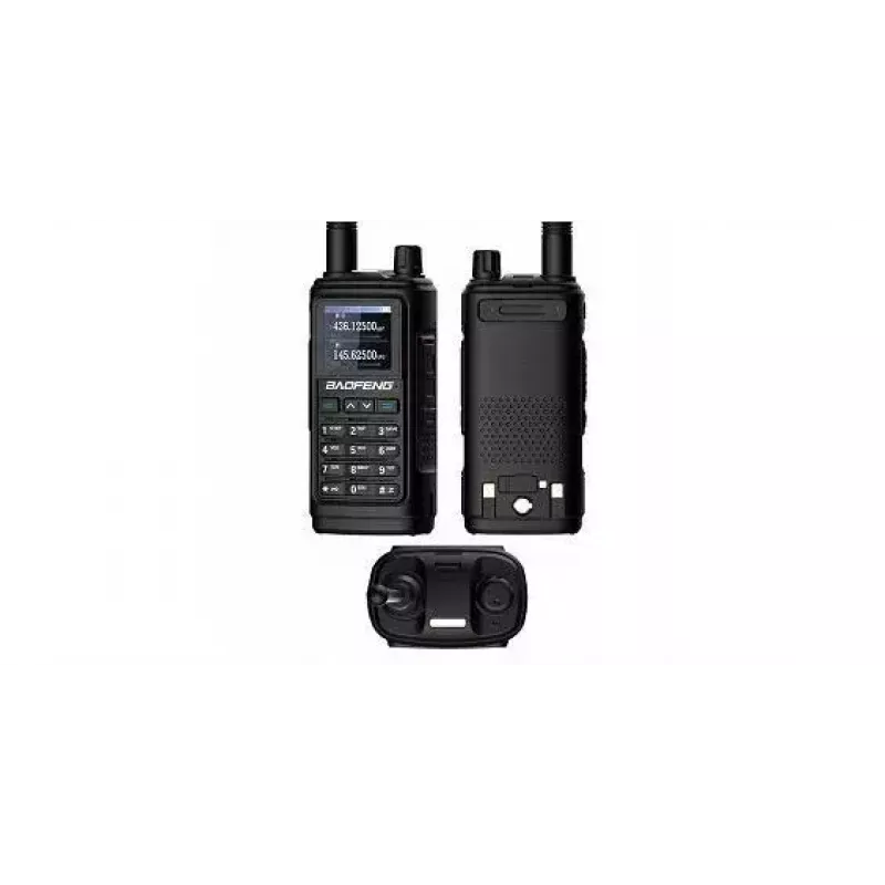 Nešiojama dvipusė racija Baofeng UV-17E — 5 W, 1800 mAh baterija, VOX, žibintuvėlis, FM radijas, iki 10 km atstumas, juoda (2 vnt. rinkinys)