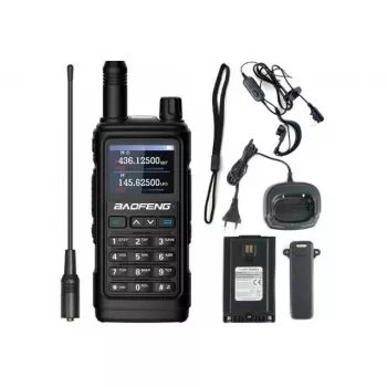 Nešiojama dvipusė racija Baofeng UV-17E — 5 W, 1800 mAh baterija, VOX, žibintuvėlis, FM radijas, iki 10 km atstumas, juoda (2 vnt. rinkinys)