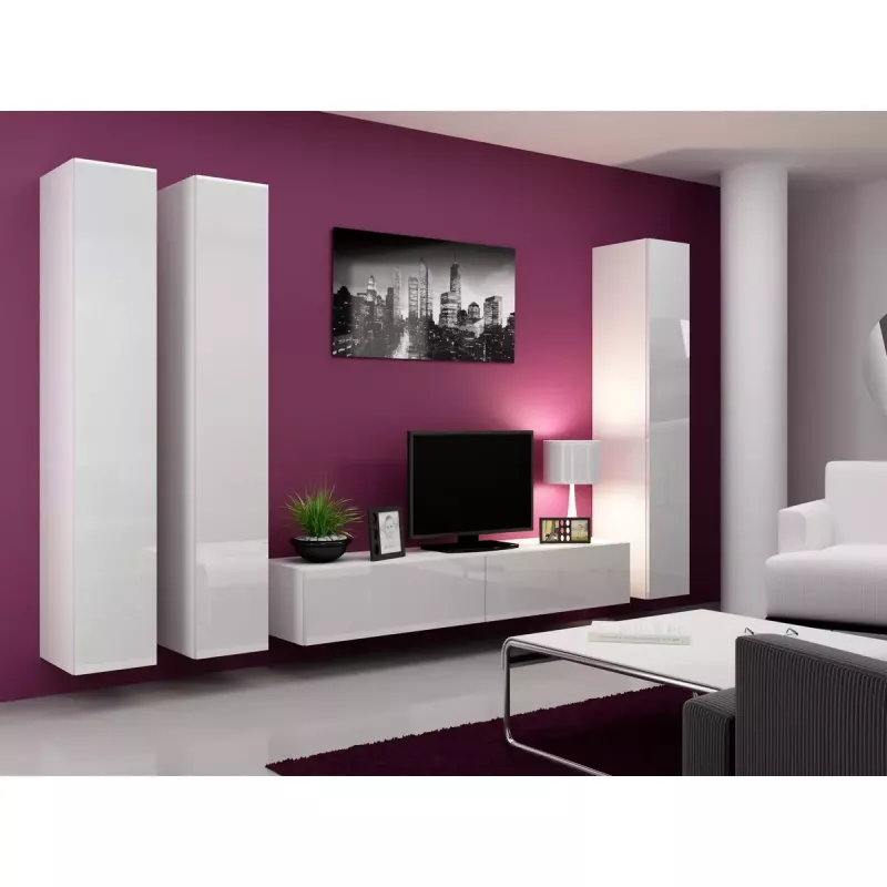 Sieninė spinta cama meble VIGO 180 — 1800×400×300 mm, balta/balta blizgi
