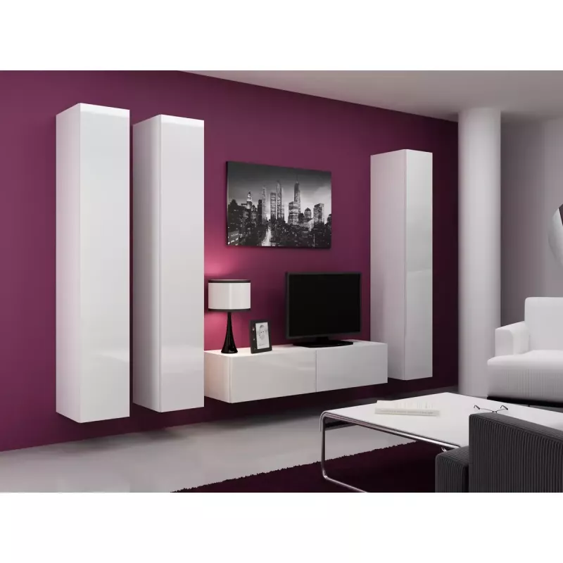 Sieninė spinta cama meble VIGO 180 — 1800×400×300 mm, balta/balta blizgi