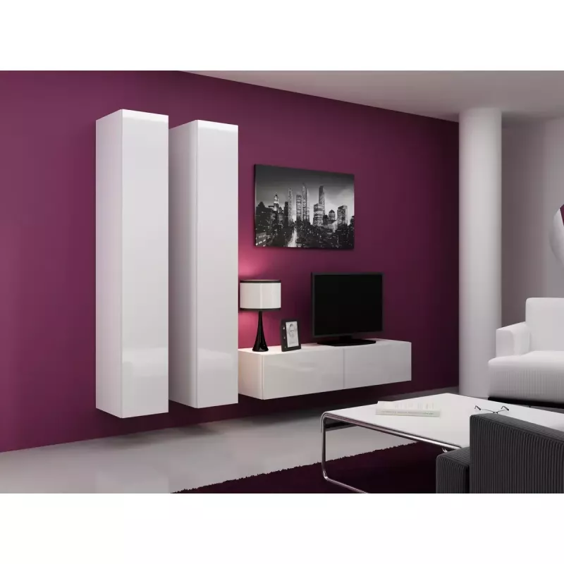 Sieninė spinta cama meble VIGO 180 — 1800×400×300 mm, balta/balta blizgi
