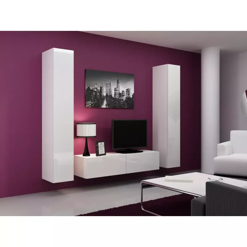 Sieninė spinta cama meble VIGO 180 — 1800×400×300 mm, balta/balta blizgi