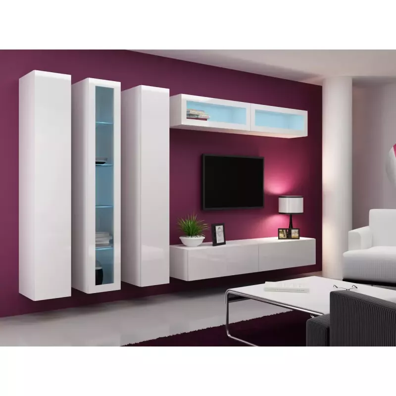 Sieninė spinta cama meble VIGO 180 — 1800×400×300 mm, balta/balta blizgi