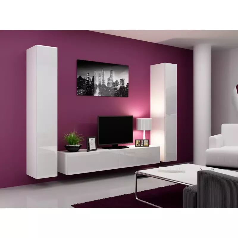 Sieninė spinta cama meble VIGO 180 — 1800×400×300 mm, balta/balta blizgi